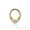 316L SURGICAL STEEL SPIKE CHEVRON WOVEN V-SHAPE WEAVE FRONT SEPTUM HINGED SEGMENT HOOP RING